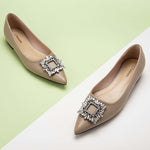 Camel Crystal Buckle Embellished Flats