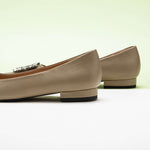 Elegant Camel Crystal Buckle Embellished Flats.
