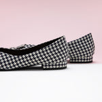 Houndstooth Embellished Tweed Flats, blending classic patterns with contemporary flair