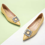 Yellow Crystal Buckle Embellished Flats