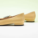 Elegant Yellow Crystal Buckle Embellished Flats