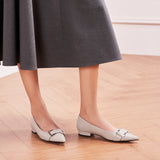 Metal Buckle Pointed Toe Flats (Aida)(SALE)