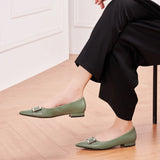 Metal Buckle Pointed Toe Flats (Aida)(SALE)