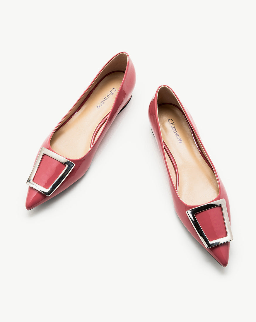 Trapezoidal Buckle Flats Pink C.Paravano