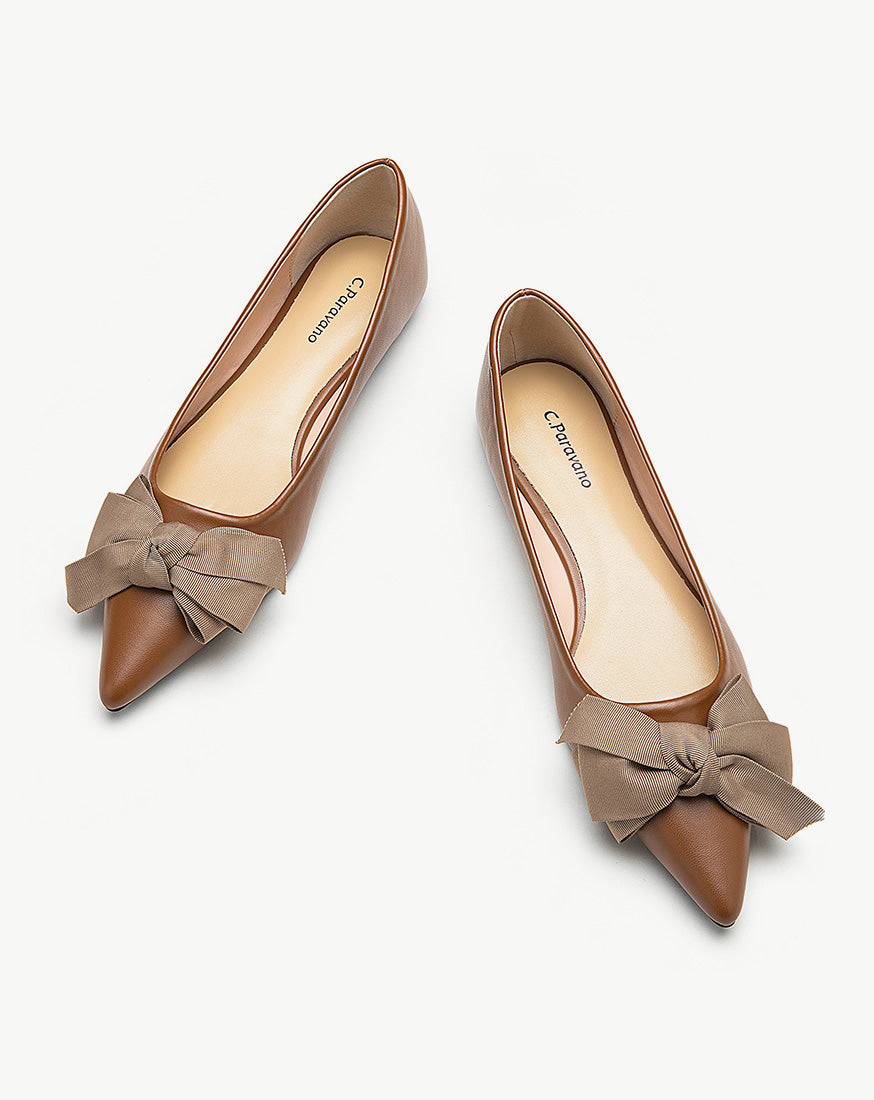 Leather Point Toe Flats Brown – C.Paravano