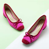 Elegant Hot Pink Bowknot Low Heels Shoes