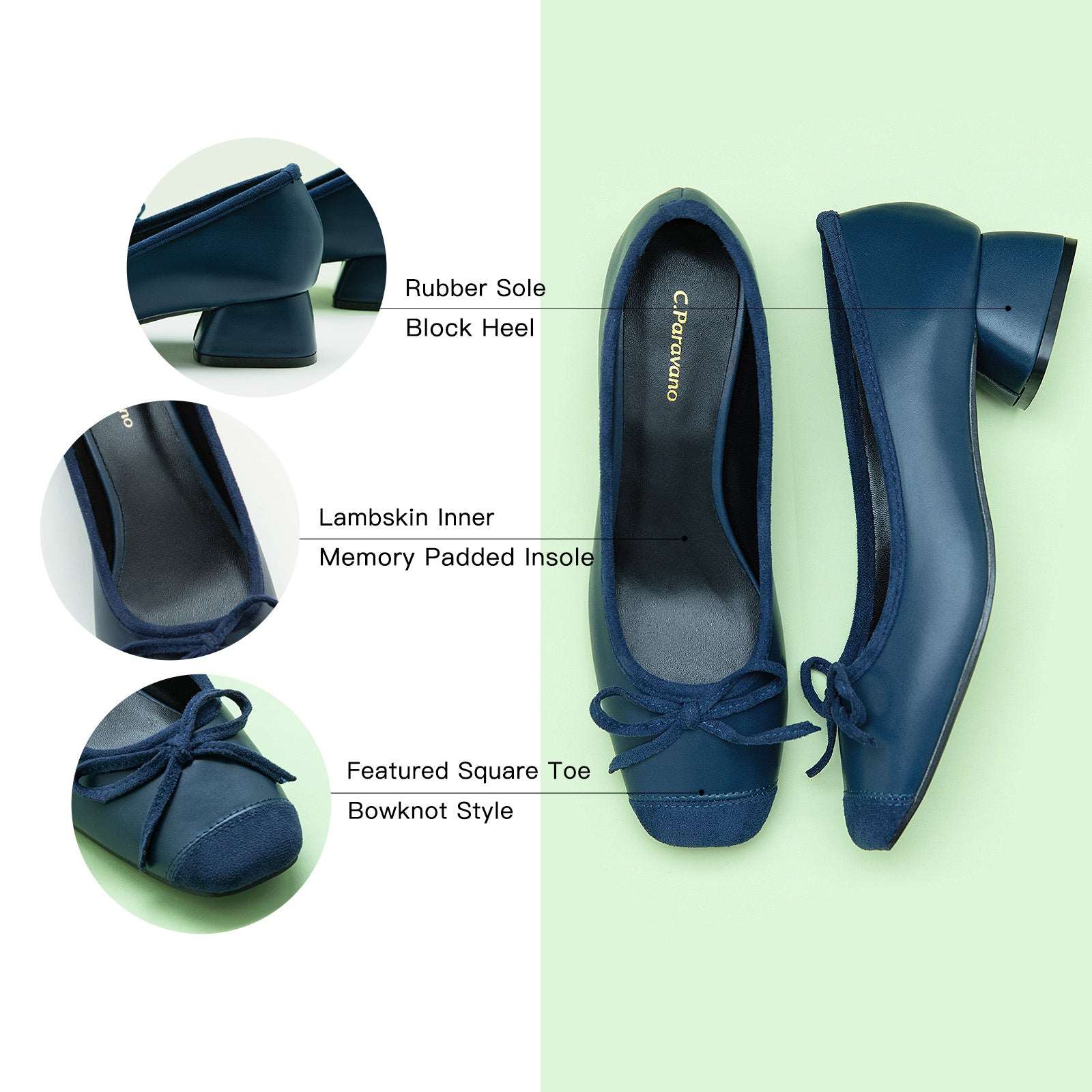 Chic Navy Bowknot Low Heels: Modern Comfort