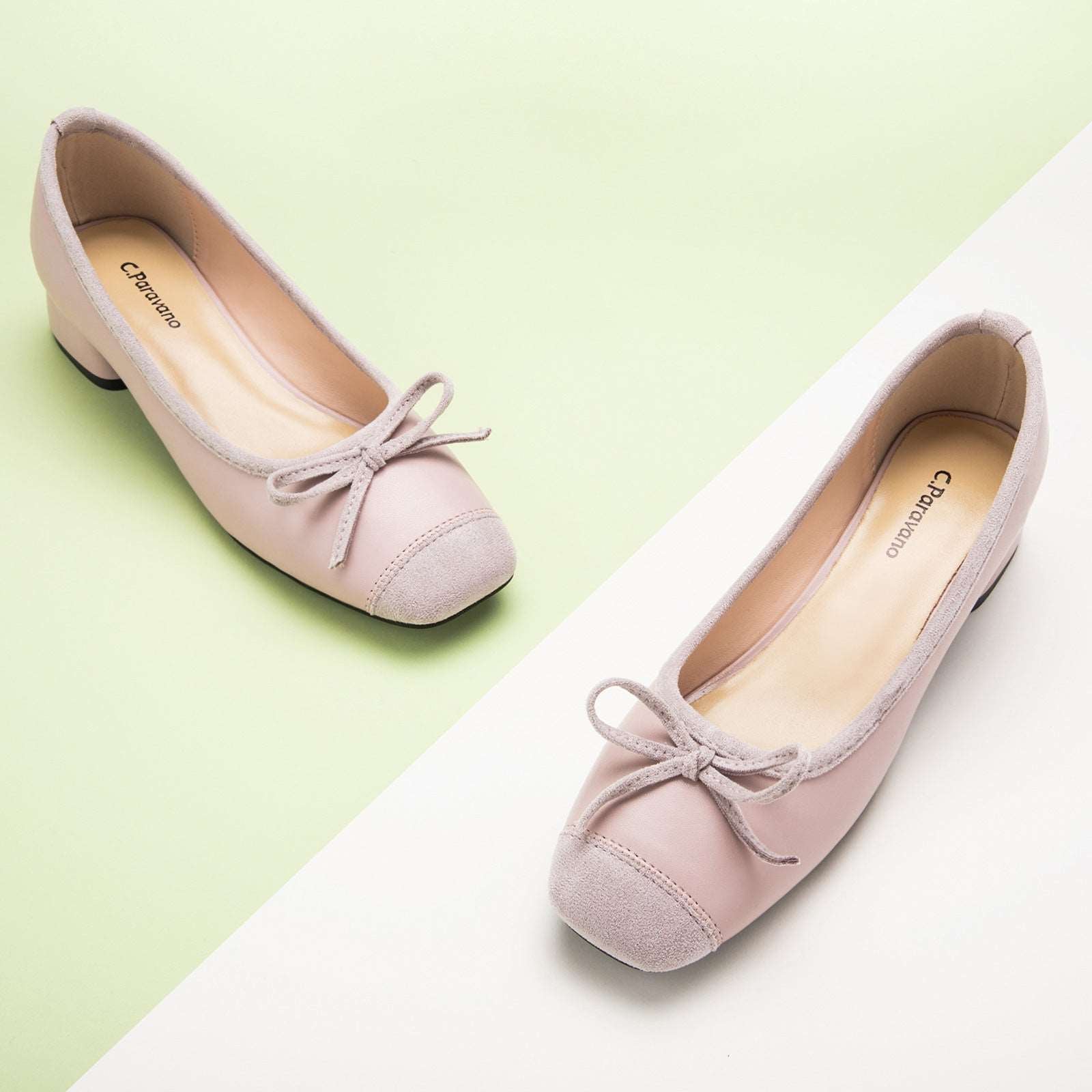 Pink Bowknot Low Heels Shoes: