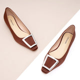 Metal Buckle Satin Low Heel (Lucia) Chocolate
