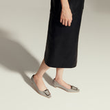 Grey Trapezoidal Buckle Low Heels, a modern and edgy choice for city living with a touch of sophistication