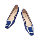 Metal Buckle Satin Low Heel (Lucia) Navy