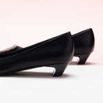 Trapezoidal Buckle Low Heels in Black, a versatile and chic addition to elevate your footwear collection