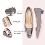 Grey Low Heels with a trapezoidal buckle, offering a sleek and stylish option for a modern city lifestyle