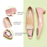 Pink Low Heels with a trapezoidal buckle, a sweet and versatile addition to your footwear collection