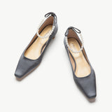 Pearl Chain Silk Low Heel (Lucia) Dark Grey