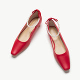 Pearl Chain Low Heel (Lucia) Red