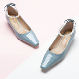 Ankle Pearl Chain Low Heel (Lucia) (SALE)