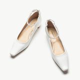 Pearl Chain Low Heel (Lucia) White