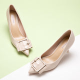 Elegant Square Buckled Pumps in White, a clean and timeless choice for sophisticated and versatile styling