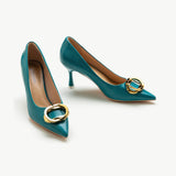 Stacked Metal Buckle Pumps (Olivia)(SALE)