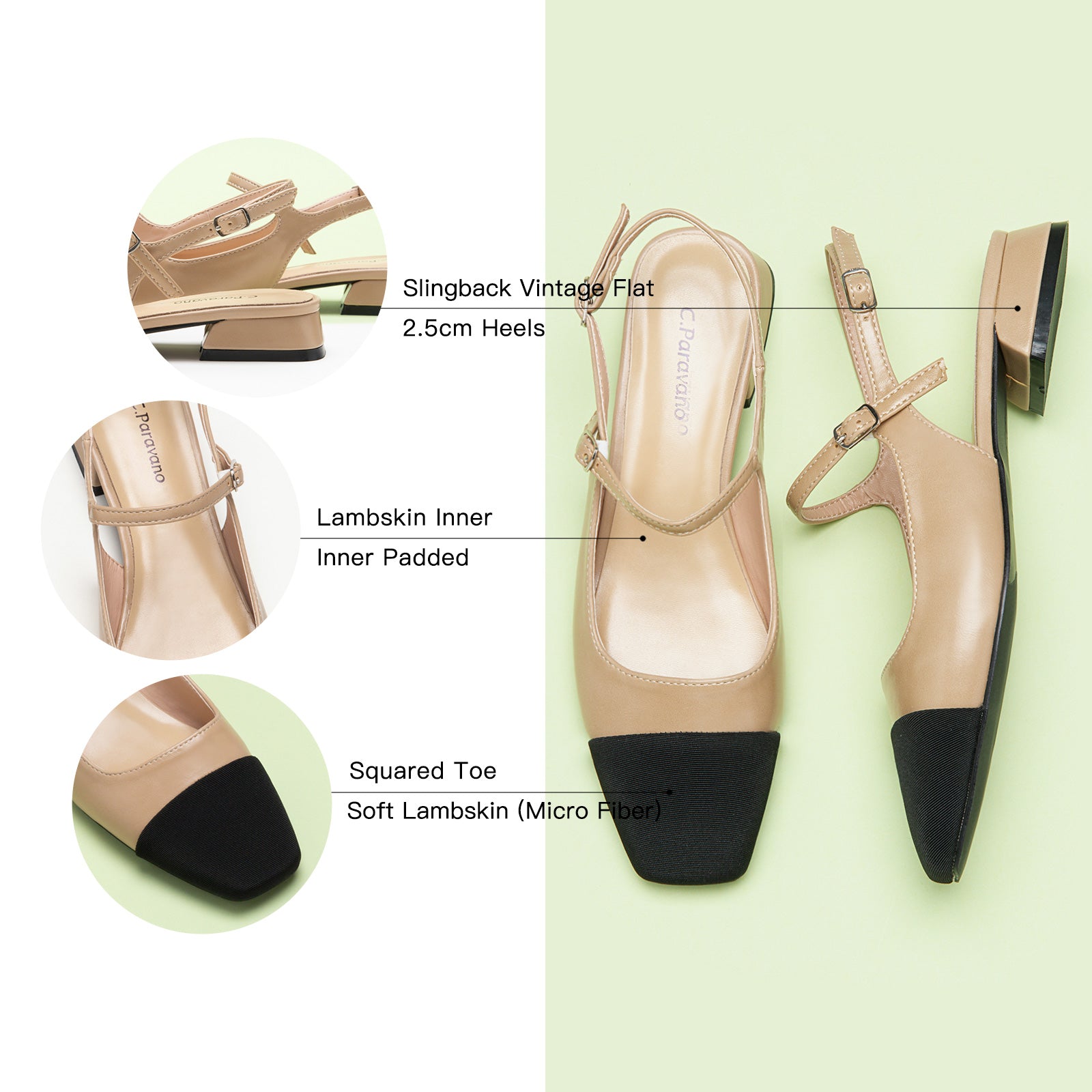 Squared Toe Slingback Flats, a timeless and refined addition to your footwear collection