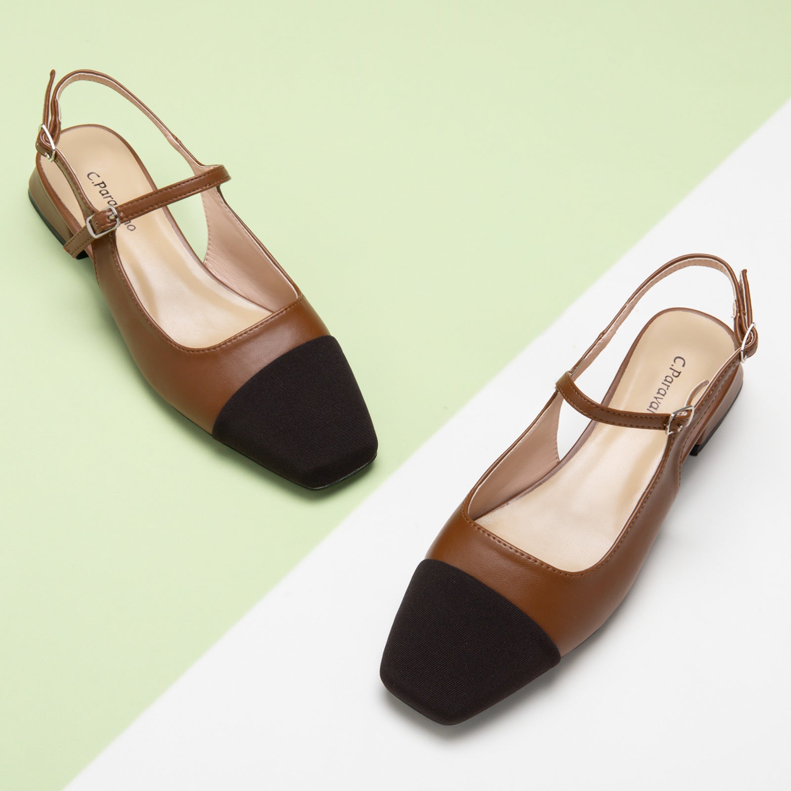 Squared Toe Slingback Flats in Brown, a warm and versatile choice for adding a touch of natural charm to your ensemble