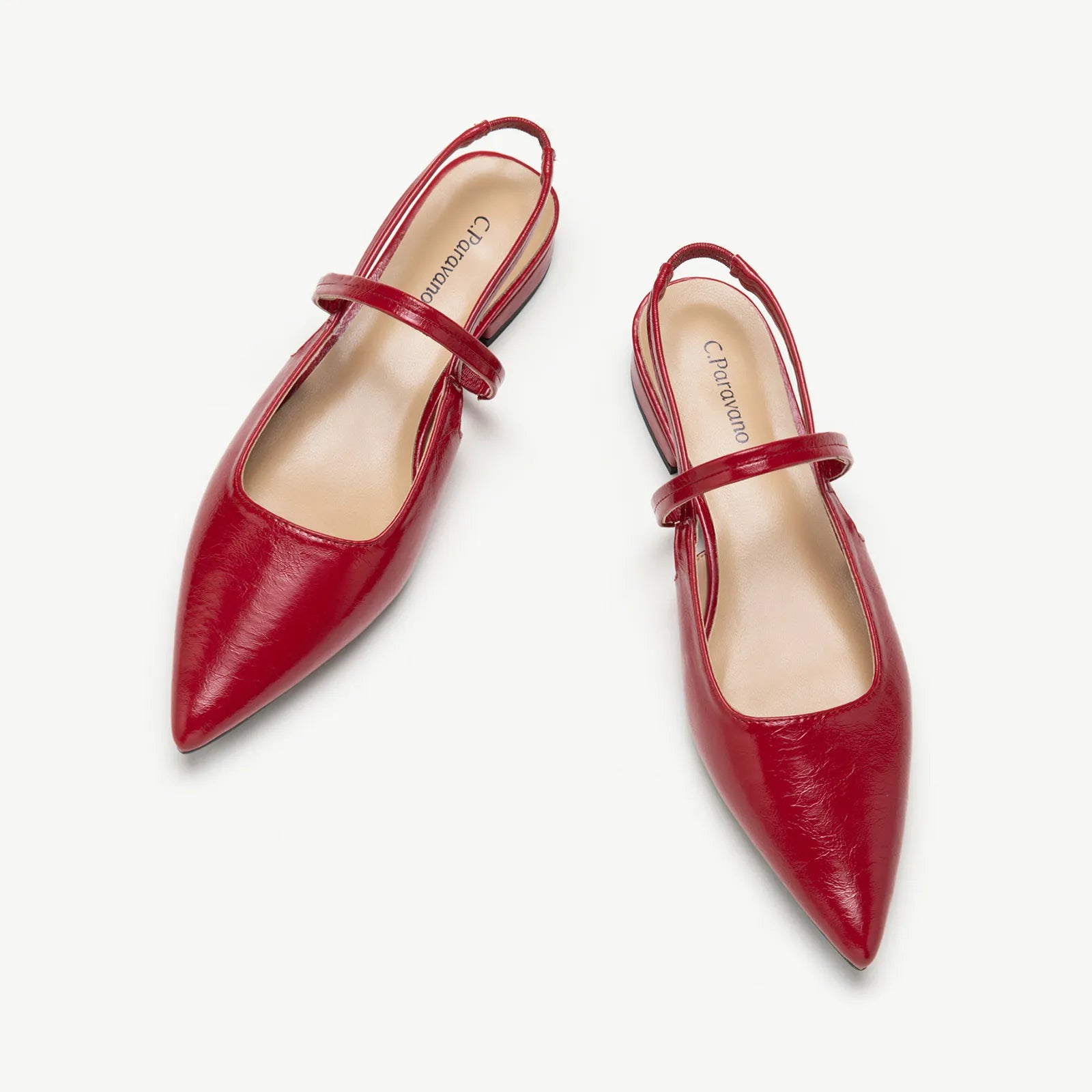 Sleek Pointed Toe Slingback Flats C.Paravano Red 36.5