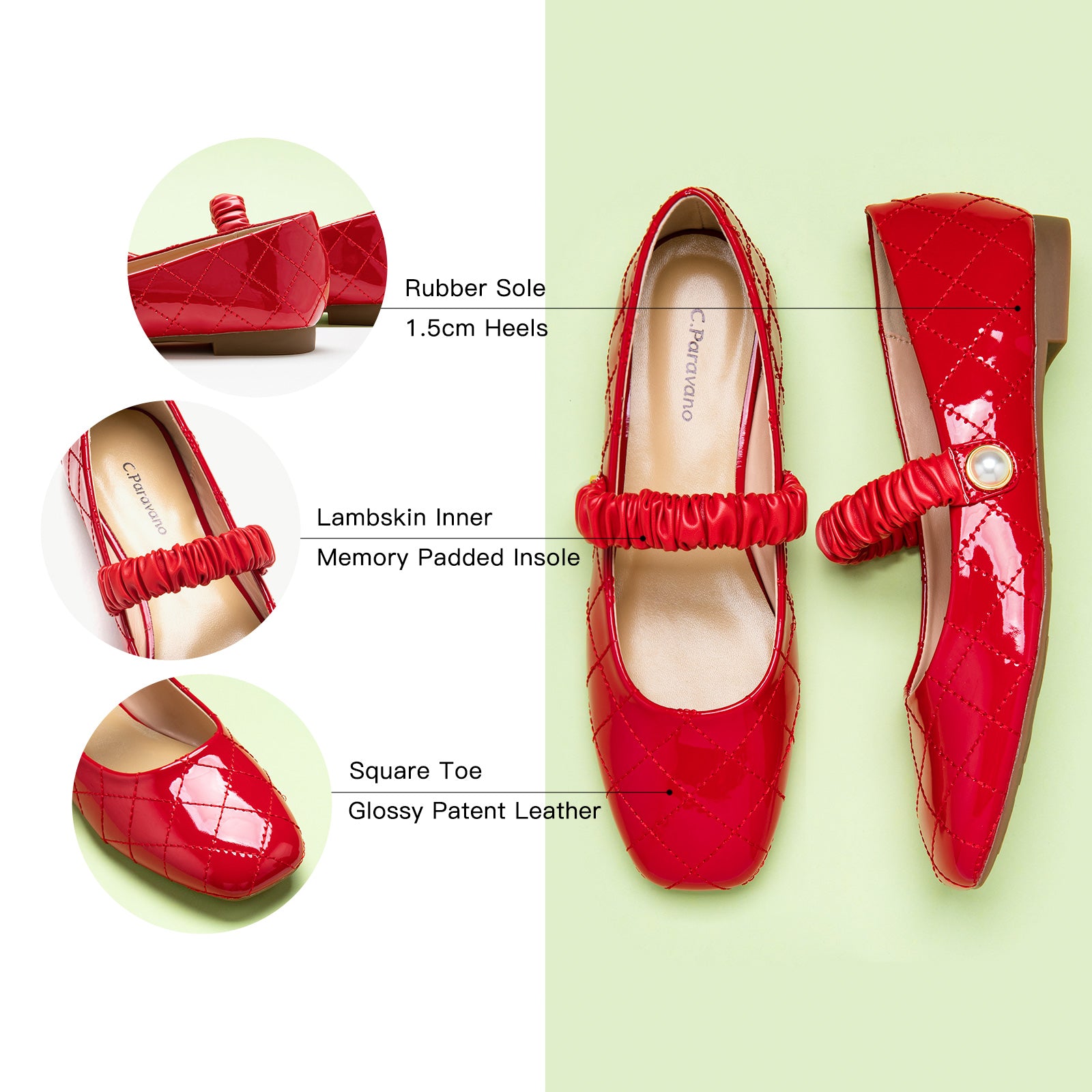 Patent Crossed Stripe Mary Jane shoes in Red, combining timeless elegance with a modern twist