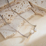 Pearl Chain Necklace, a sleek and radiant addition to your jewelry collection, featuring a strand of lustrous pearls on a delicate chain, adding a touch of sophistication to your look