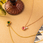 Red Crystal Dew Rose Gold Necklace, a chic scarlet accent to elevate your style, featuring a red crystal dew pendant suspended from a dainty rose gold chain, adding a touch of modern flair to your neckline