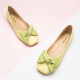 Chic yellow-green bowknot square flats for a trendy look.