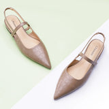 Pointed Toe Crozzling Slingback Flats (Freya)