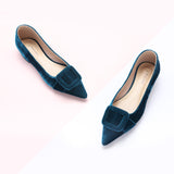 Square Buckle Velvet Flats (Aida)