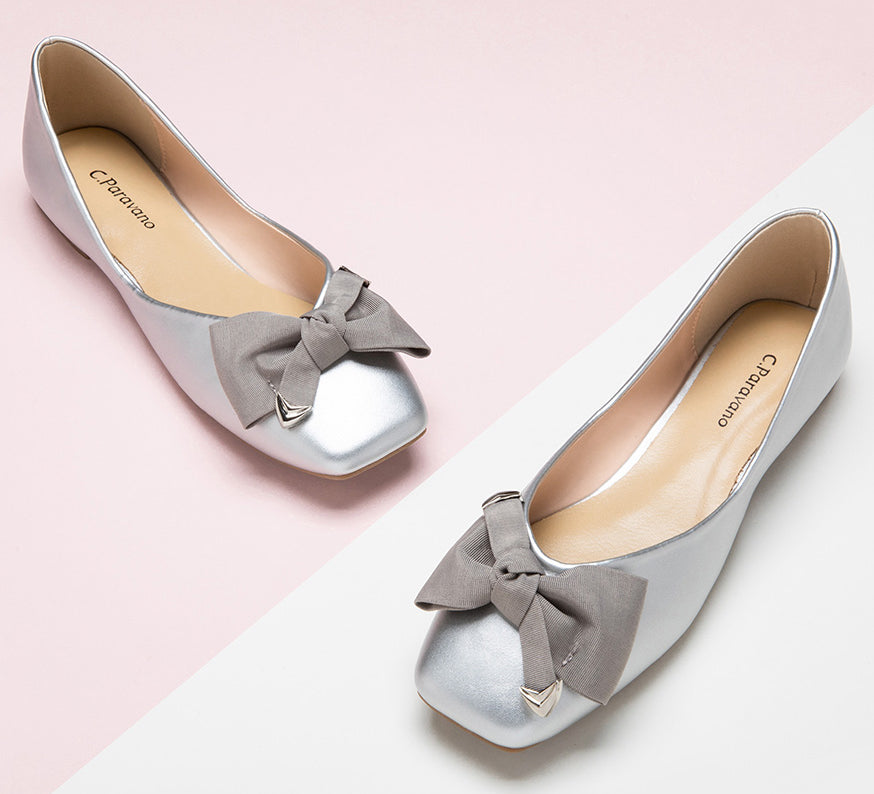 Chic Grey Women's Shoes with Bowknot Square Detail