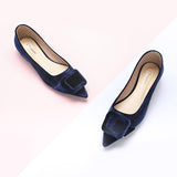 Square Buckle Velvet Flats (Aida)