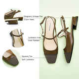 スクエアトゥ スリングバックフラットシューズ (フェリシア)(SALE)（EU）