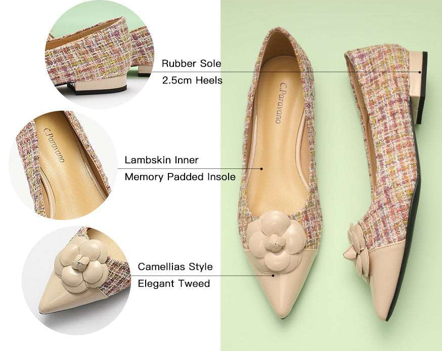 Chic and sophisticated beige Camellia tweed shoes