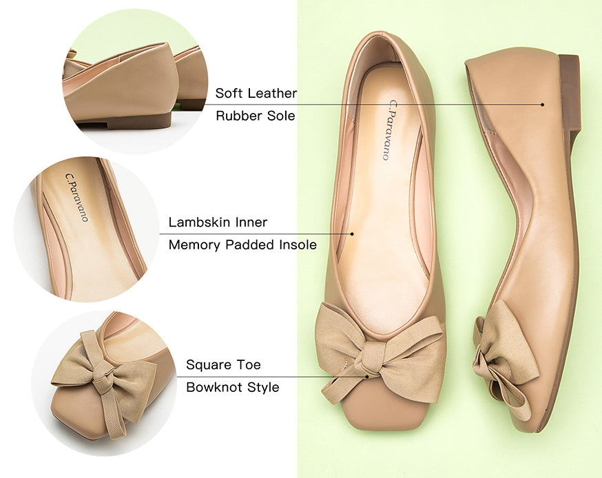 Beige bowknot square flats - a timeless and versatile choice