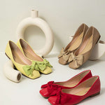 Elegant beige bowknot square flats for a sophisticated look.