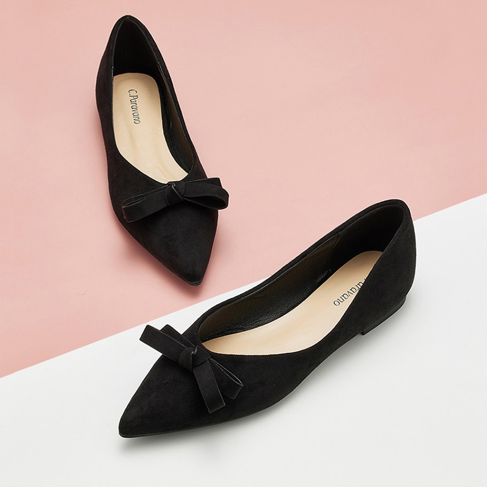 lack Suede Ballet Flats, perfect for a confident and fashionable look in any urban setting.