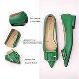 Square Buckled Elegant Flats Green
