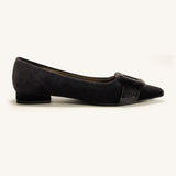 Square Buckle Velvet Flats (Aida)(Market)