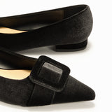 Square Buckle Velvet Flats (Aida)(Market)