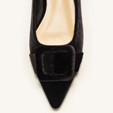 Square Buckle Velvet Flats (Aida)(Market)