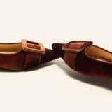 Square Buckle Velvet Flats (Aida)
