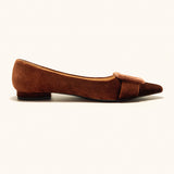 Square Buckle Velvet Flats (Aida)