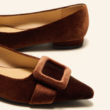 Square Buckle Velvet Flats (Aida)