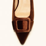 Square Buckle Velvet Flats (Aida)