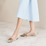 Square Buckle Velvet Flats (Aida)