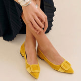 Square Buckle Velvet Flats (Aida)